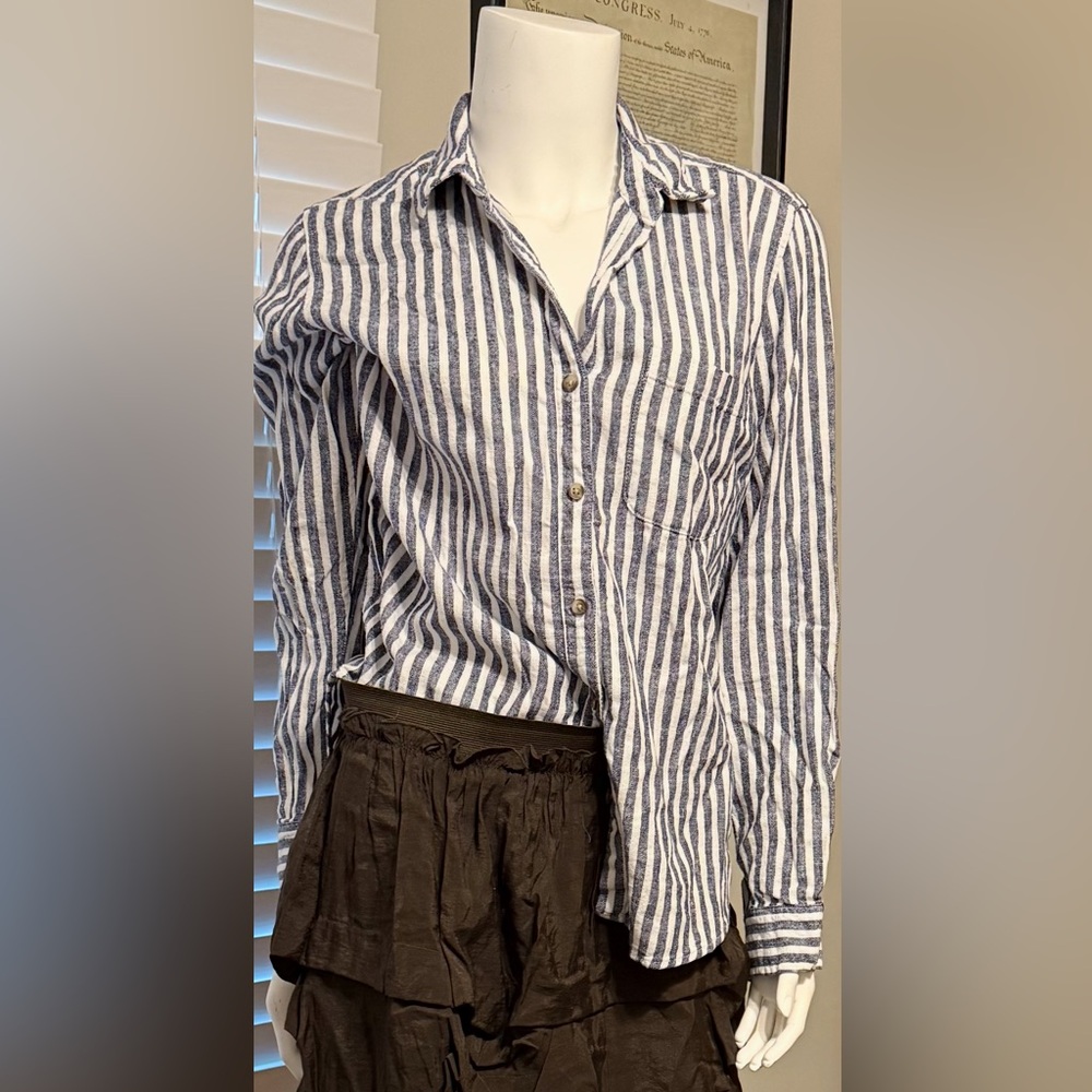 Blue and white button up shirt